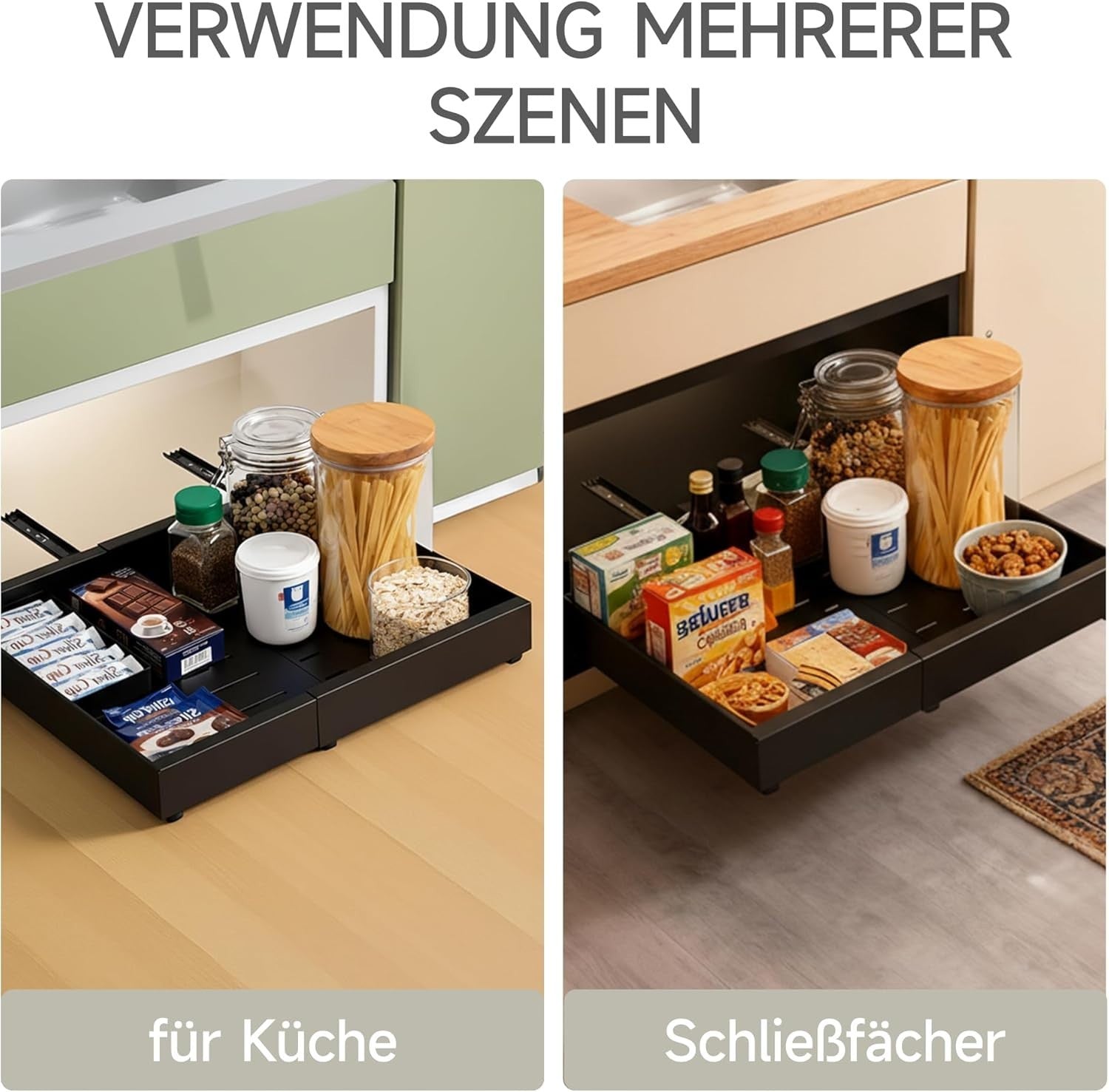 2 × Teleskopschublade Küchenschrank Ausziehbare Schublade 32-52cm B × 42 cm