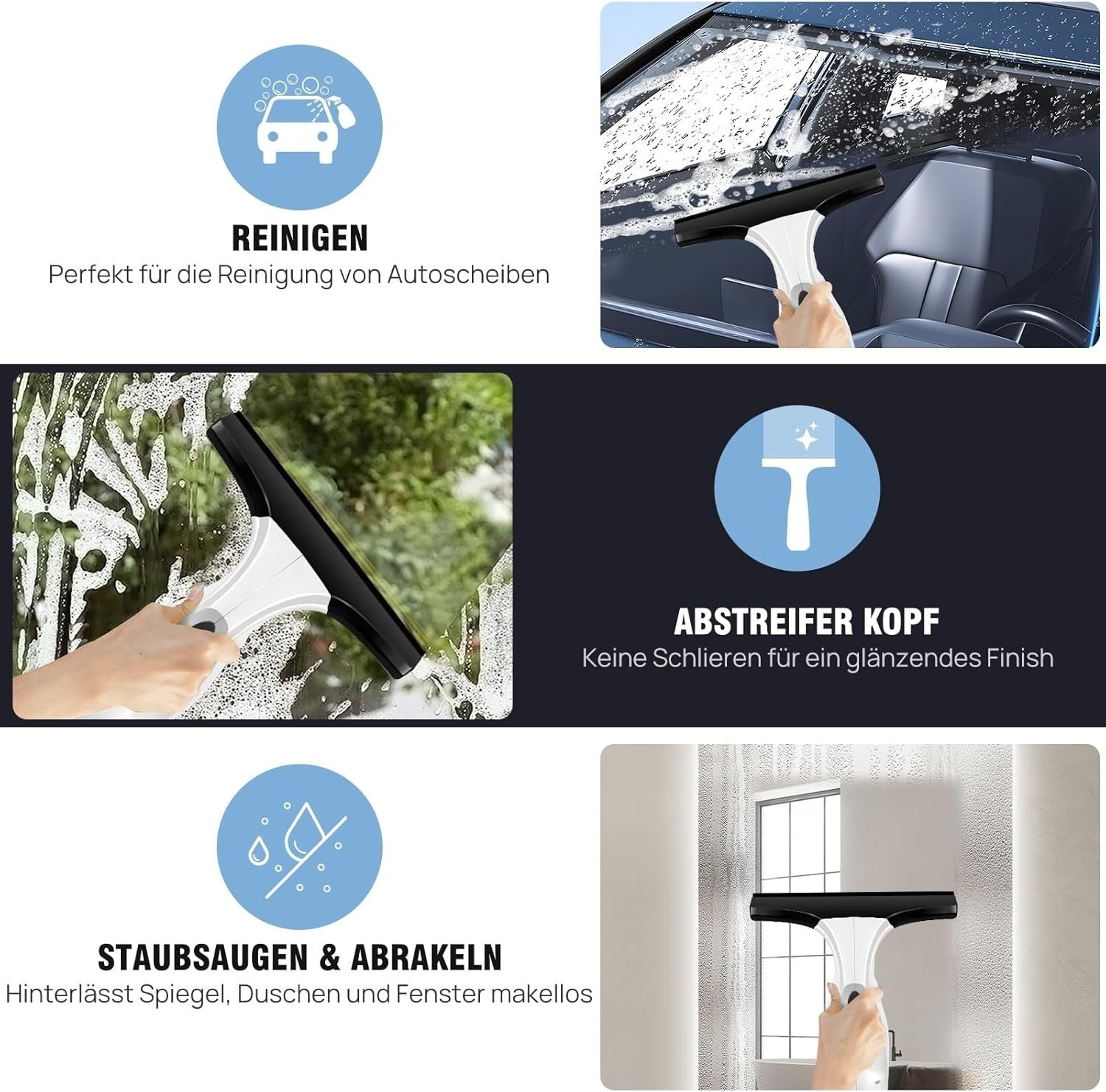 Lumino ClearView: Akku-Fenstersauger Pro Set Fensterabzieher Fensterreiniger