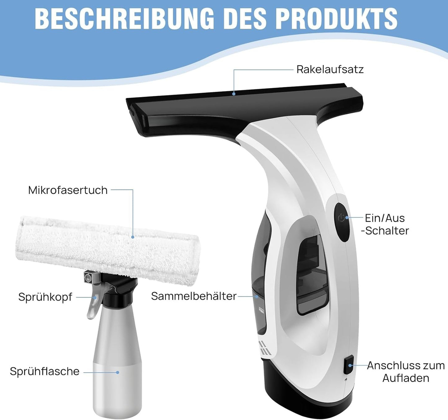 Lumino ClearView: Akku-Fenstersauger Pro Set Fensterabzieher Fensterreiniger