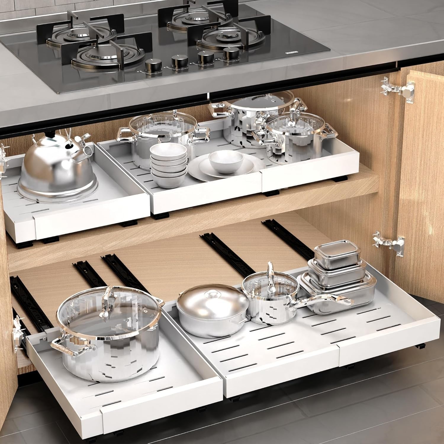 2 × Teleskopschublade Küchenschrank Ausziehbare Schublade 32-52cm B × 42 cm