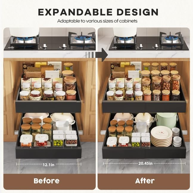 2 × Teleskopschublade Küchenschrank Ausziehbare Schublade 32-52cm B × 42 cm