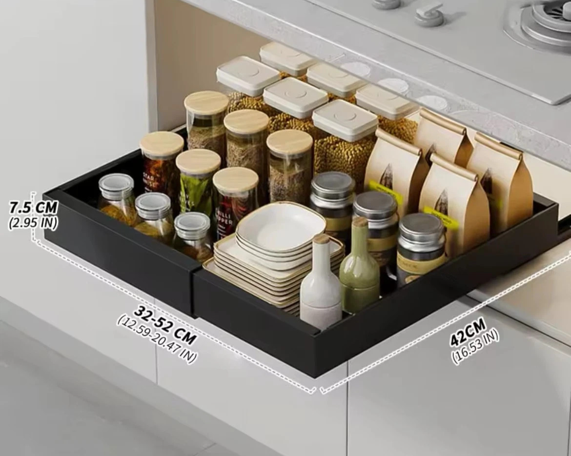 2 × Teleskopschublade Küchenschrank Ausziehbare Schublade 32-52cm B × 42 cm